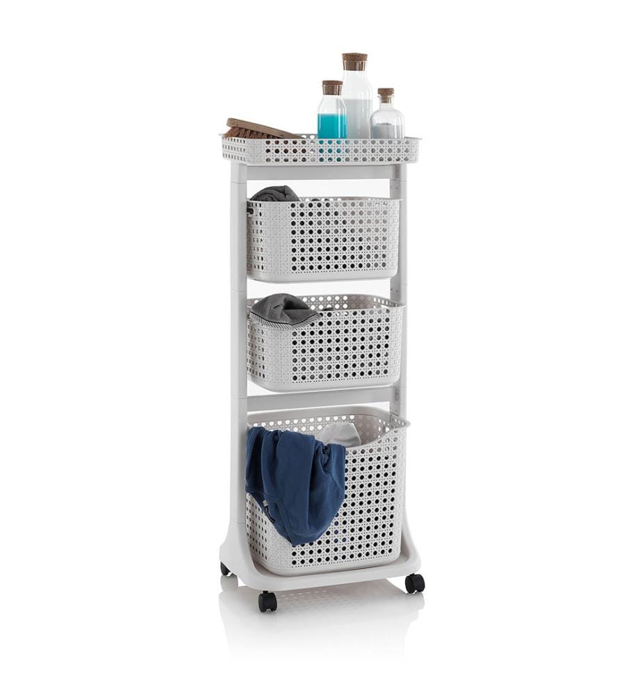 Carrello portabiancheria 3 cesti HUY beige