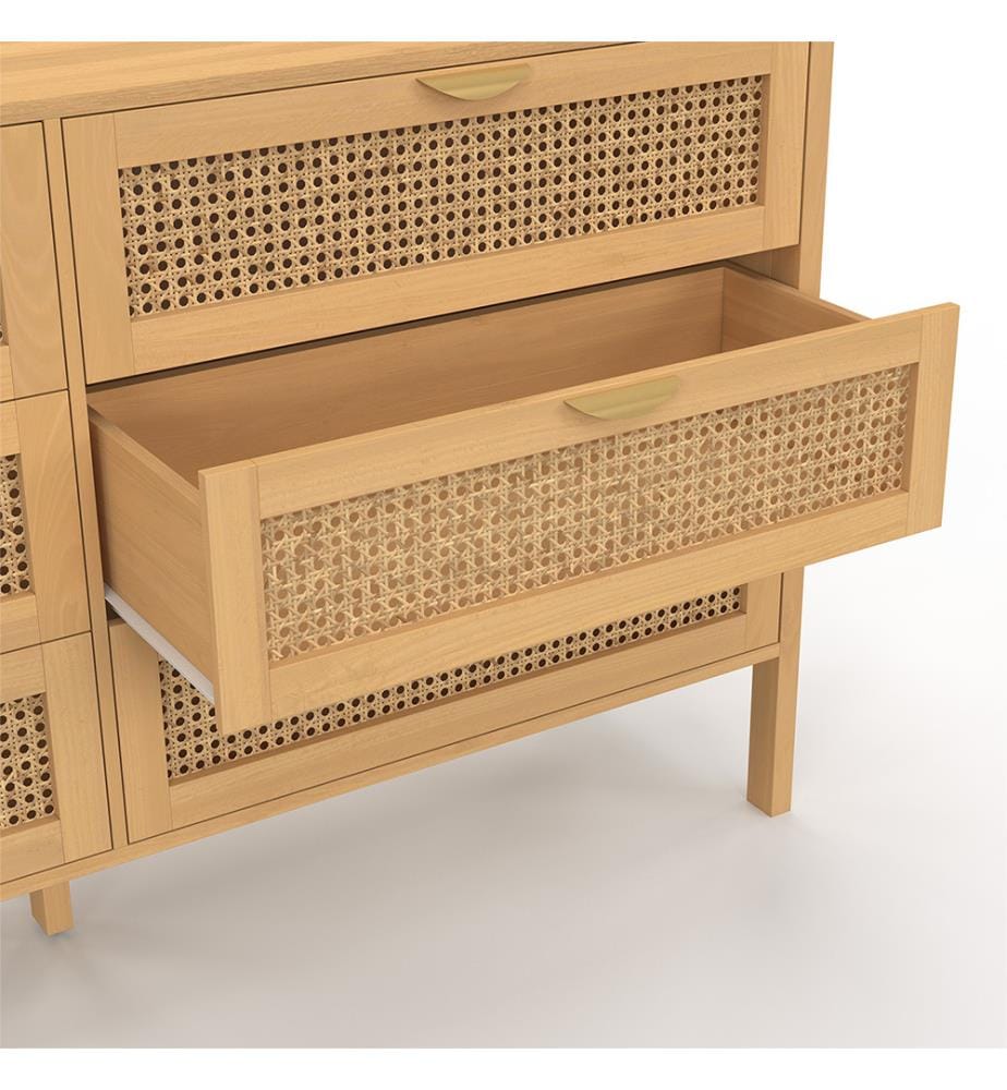 Kommode Eve 6 Schubladen aus Rohrgeflecht 140cm - Braun