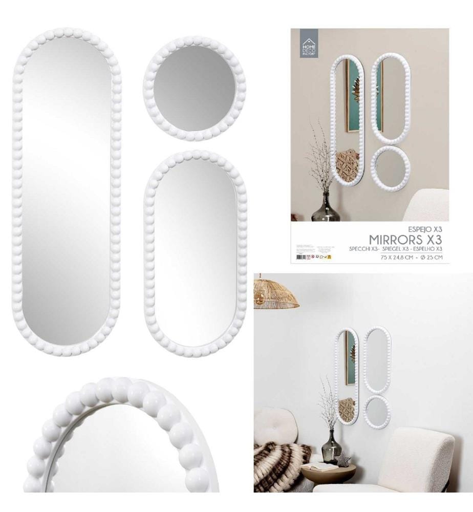 Lots de 3 Miroirs Corfus Blancs H75 cm – Blanc
