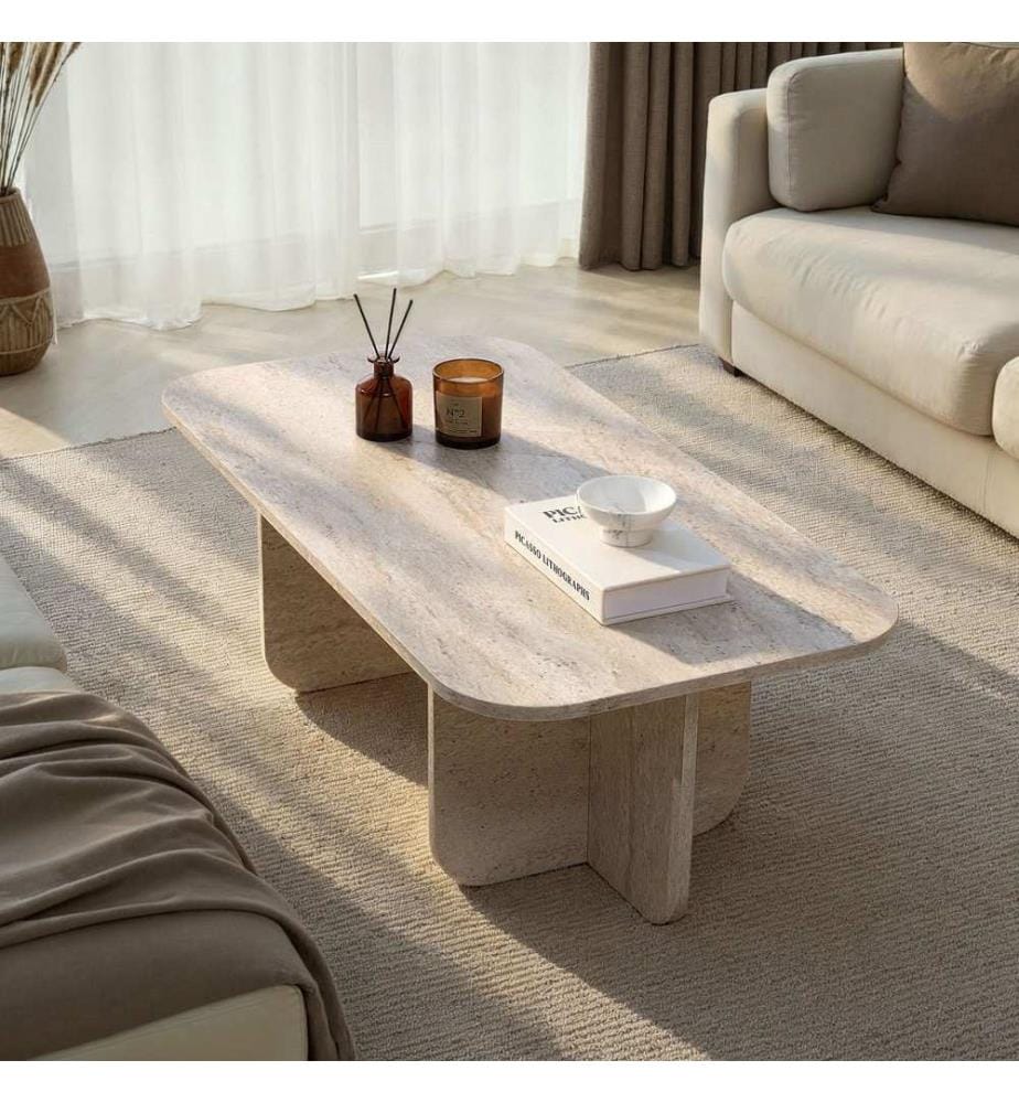 Couchtisch, Travertin, 100 % melaminbeschichtete Spanplatte
