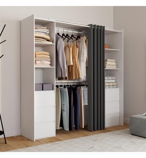 Ankleidezimmer Justine ausziehbar 120-180cm weiss 6 Schubladen Doppelsäule