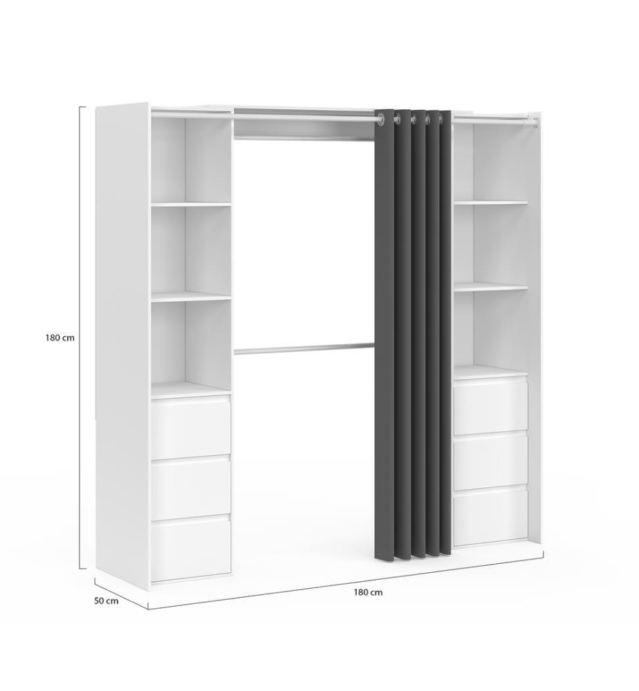 Ankleidezimmer Justine ausziehbar 120-180cm weiss 6 Schubladen Doppelsäule