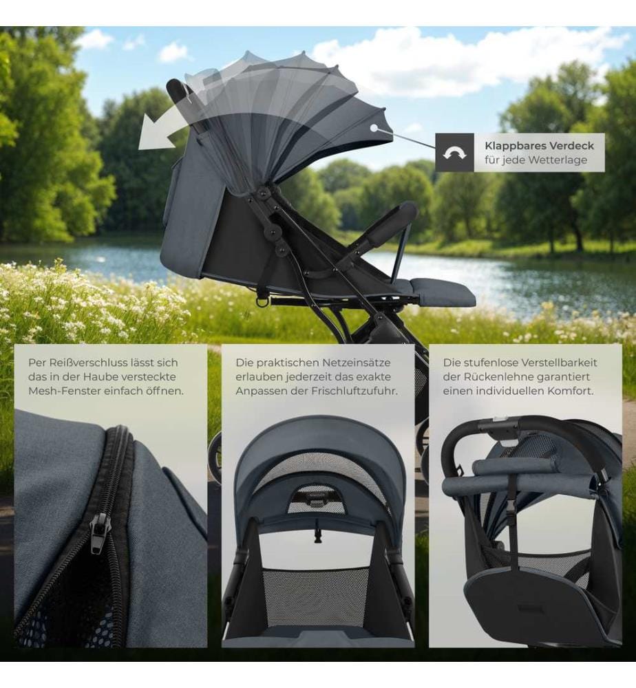 Buggy-Kinderwagen Finn, klappbar, 5-Punkt-Gurt - anthrazit