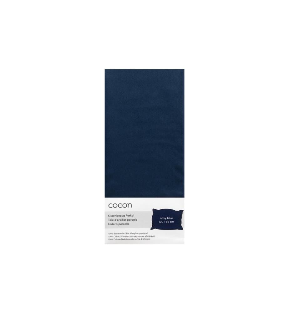 COCON - Taie d'oreiller Percale 65 x 100 cm, Bleu marine, 2 pièces