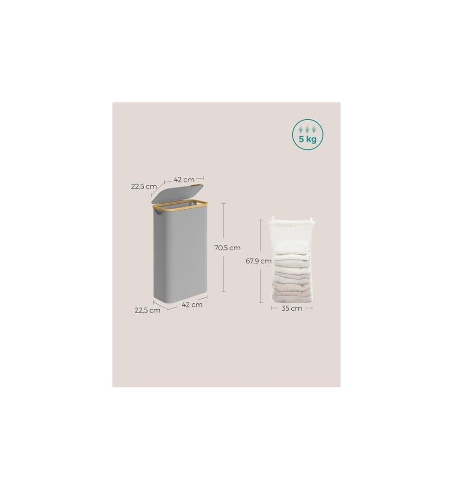 Songmics - Corbeille à linge 65 l, Gris