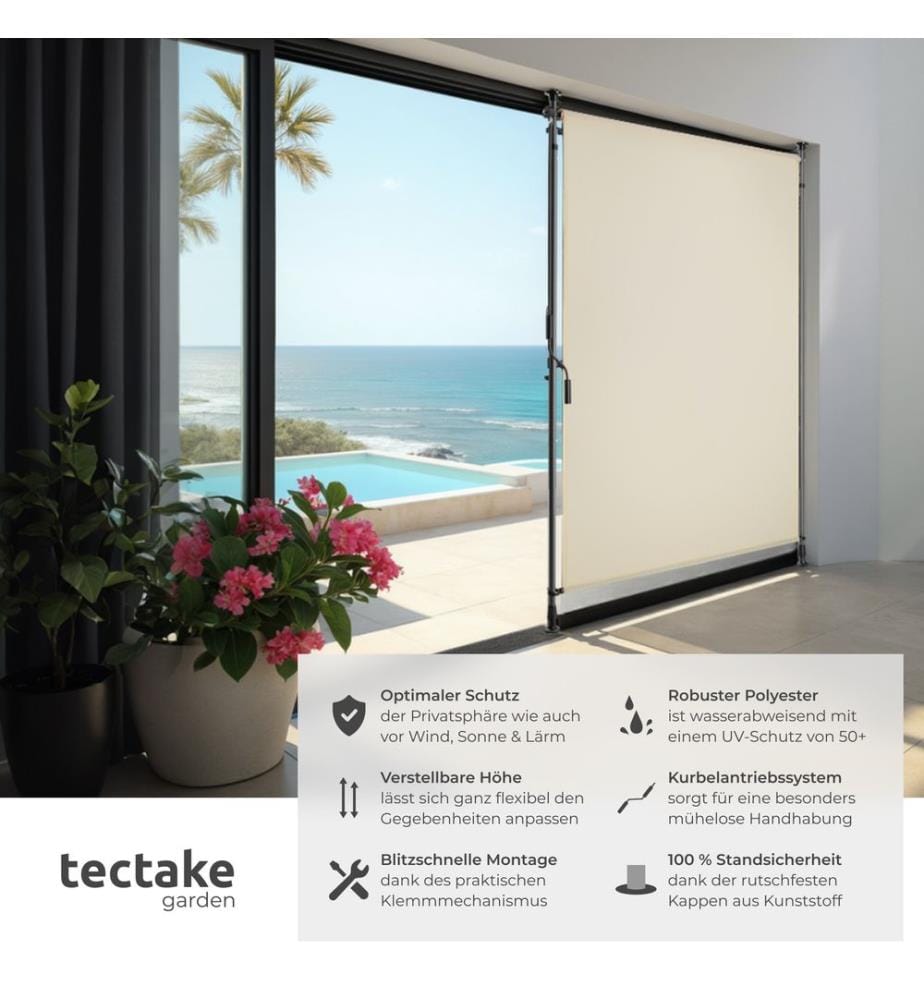 Klemmmarkise Taija mit Handkurbel - 100 x 310 cm, beige