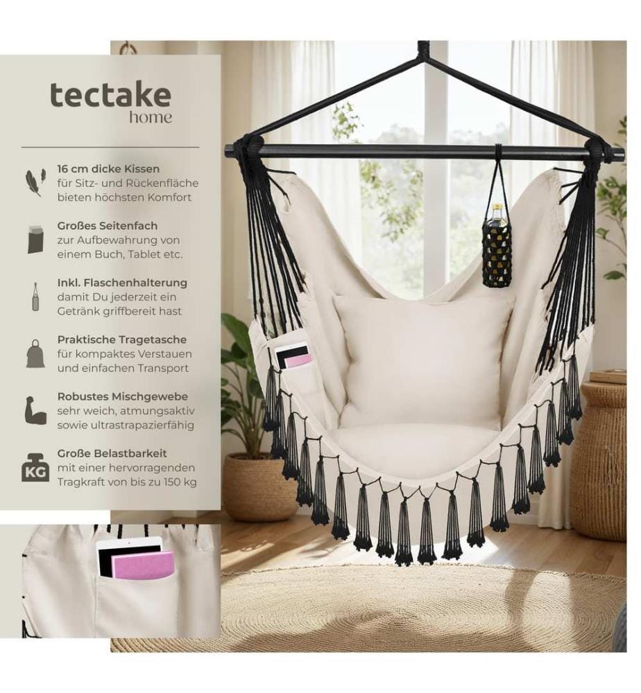 Hängesessel Malika, Boho-Style, Belastbarkeit 150kg - beige