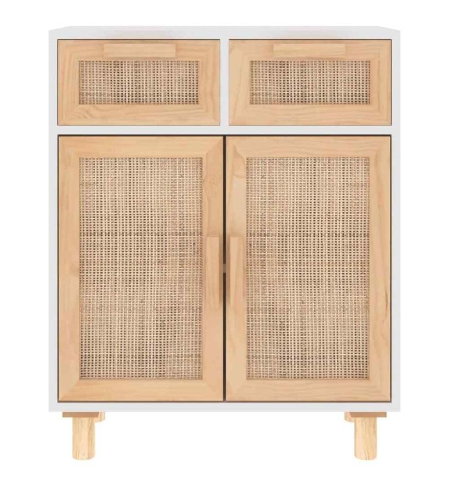 Sideboard Weiss 60x30x75 cm Massivholz Kiefer und Natur-Rattan