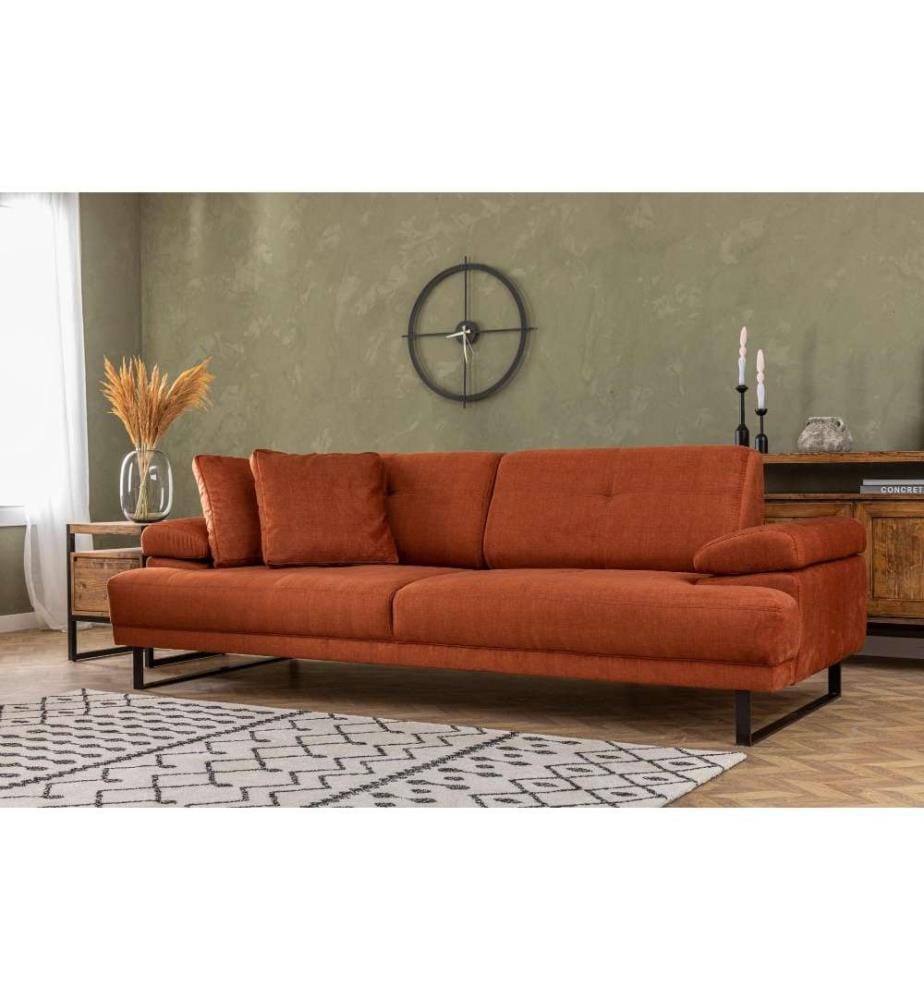3-Seat Sofa-Bed, Orange, Beech Wood - Chipboard Frame, Polyester Fabric