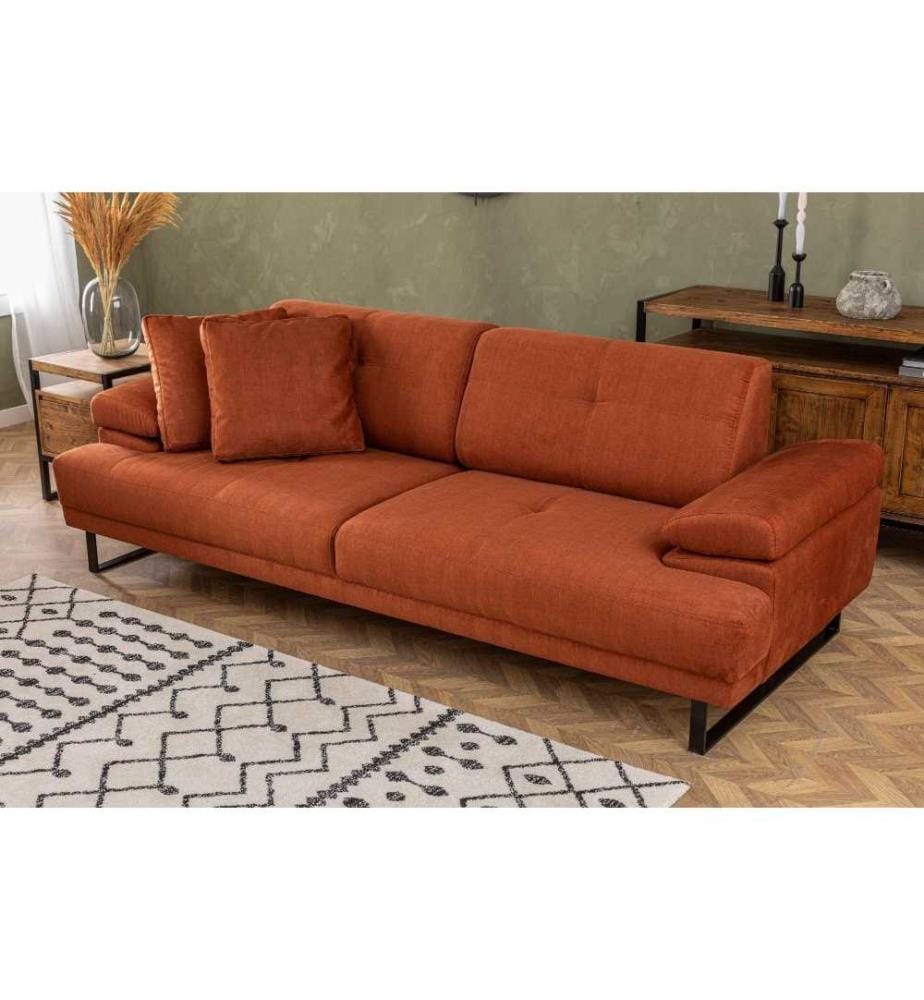 3-Seat Sofa-Bed, Orange, Beech Wood - Chipboard Frame, Polyester Fabric