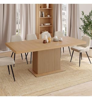 Tavolo da pranzo allungabile Faustine in legno con gambe a doghe e contenitore incorporato 160-200cm
