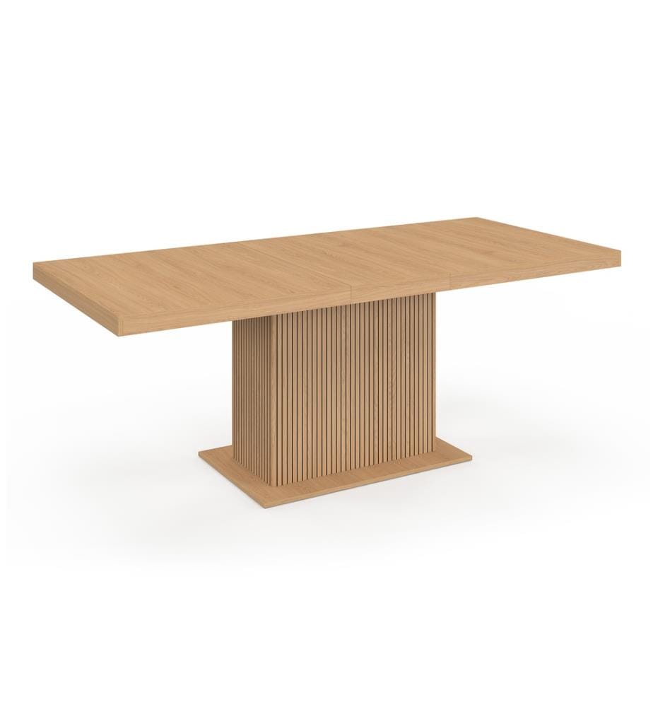 Tavolo da pranzo allungabile Faustine in legno con gambe a doghe e contenitore incorporato 160-200cm