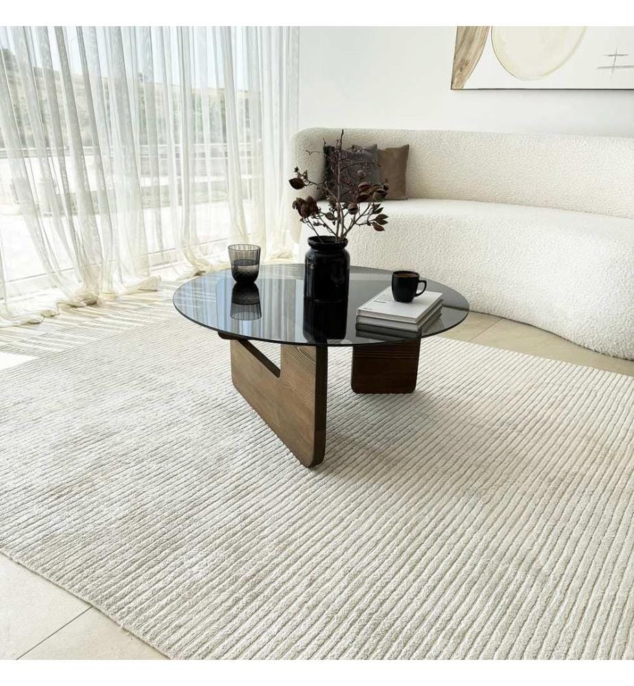 Couchtisch, Walnuss, Rauchglas, 100 % HARTGLAS, Gestell: 100 % MASSIVHOLZ