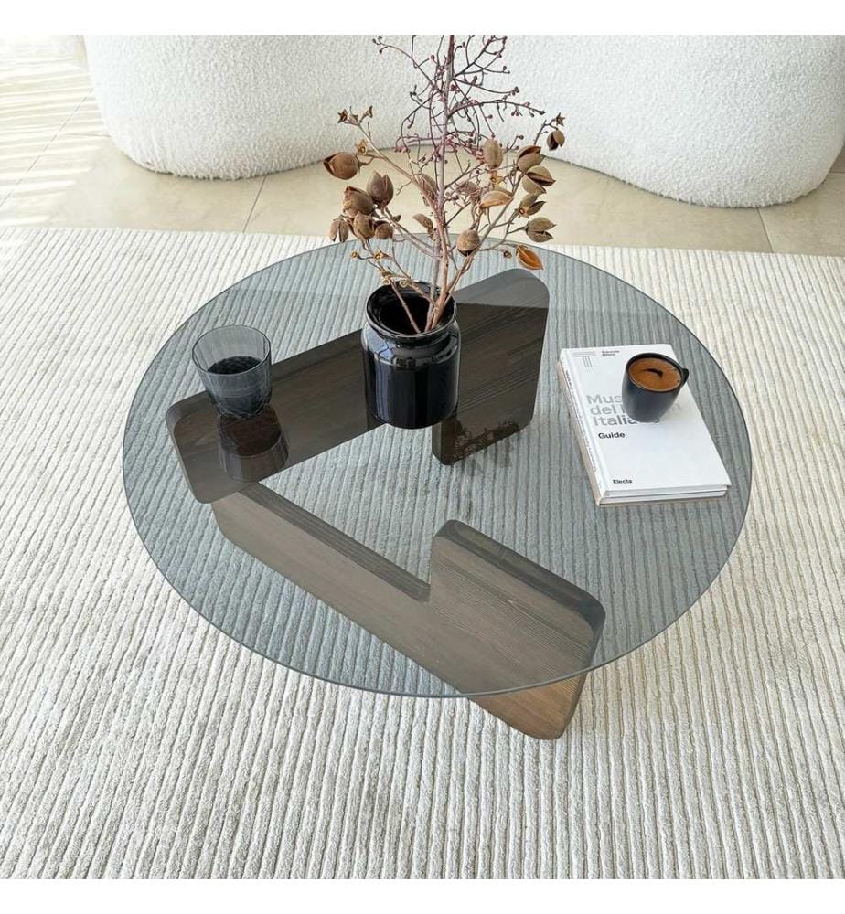 Couchtisch, Walnuss, Rauchglas, 100 % HARTGLAS, Gestell: 100 % MASSIVHOLZ