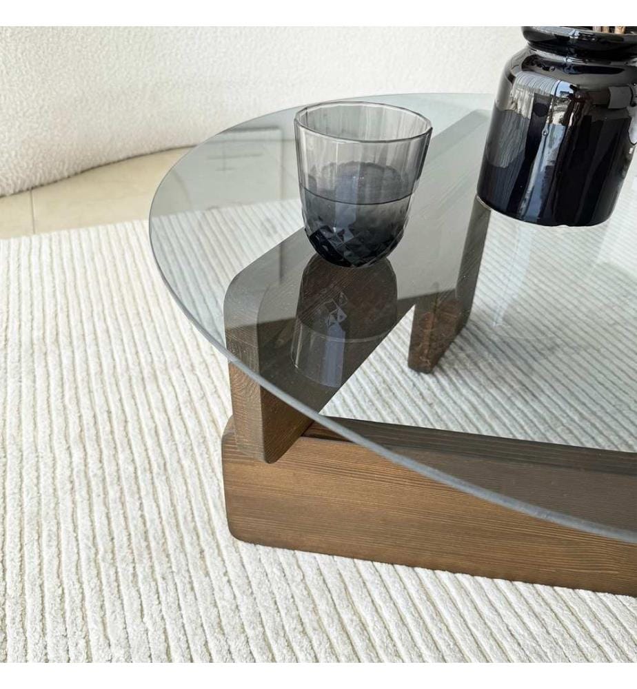 Couchtisch, Walnuss, Rauchglas, 100 % HARTGLAS, Gestell: 100 % MASSIVHOLZ