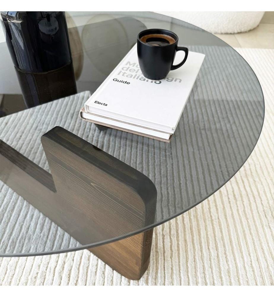 Couchtisch, Walnuss, Rauchglas, 100 % HARTGLAS, Gestell: 100 % MASSIVHOLZ