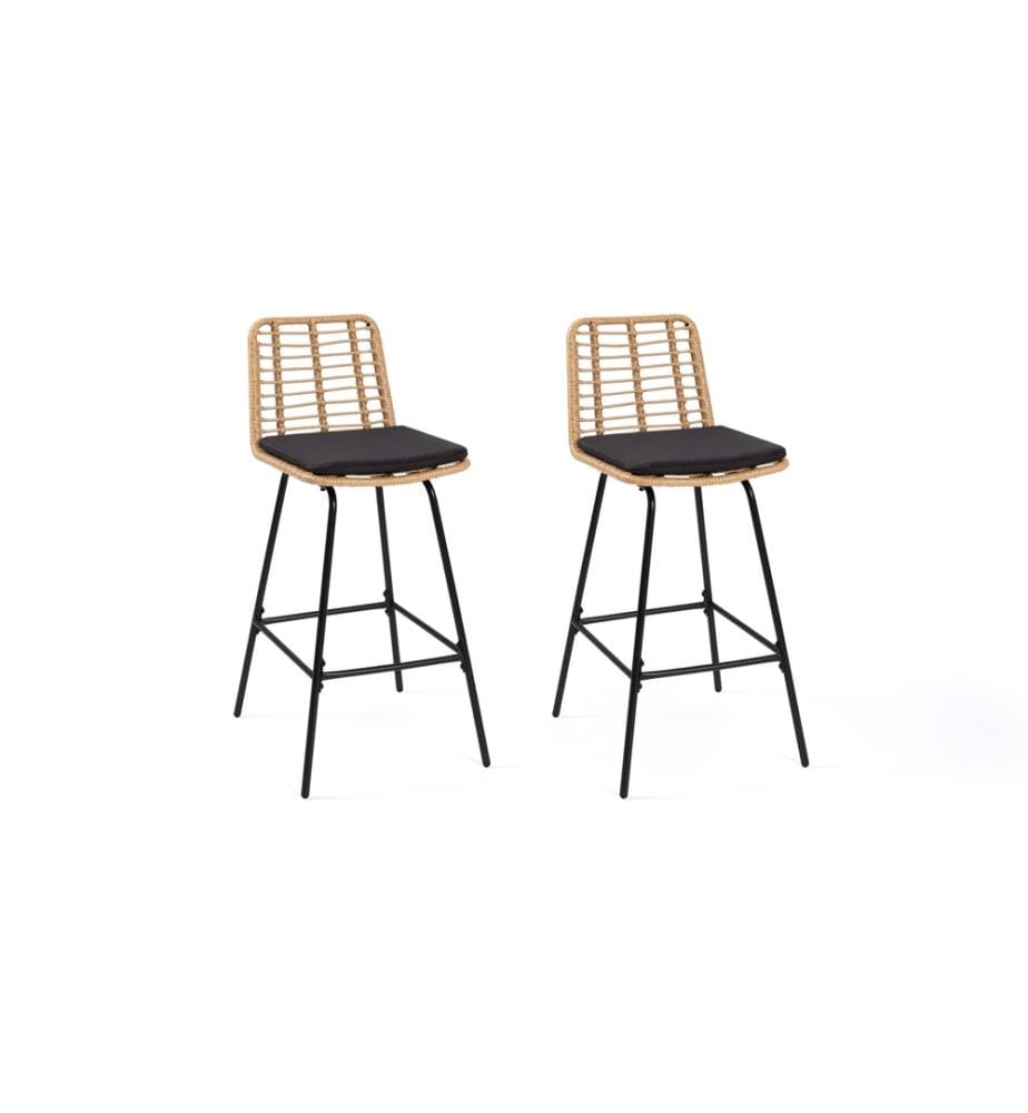 2er-Set Barhocker Cuba im Rattanstil mit Kissen