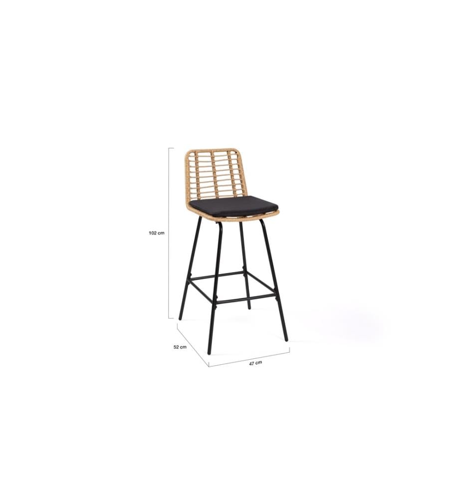 2er-Set Barhocker Cuba im Rattanstil mit Kissen