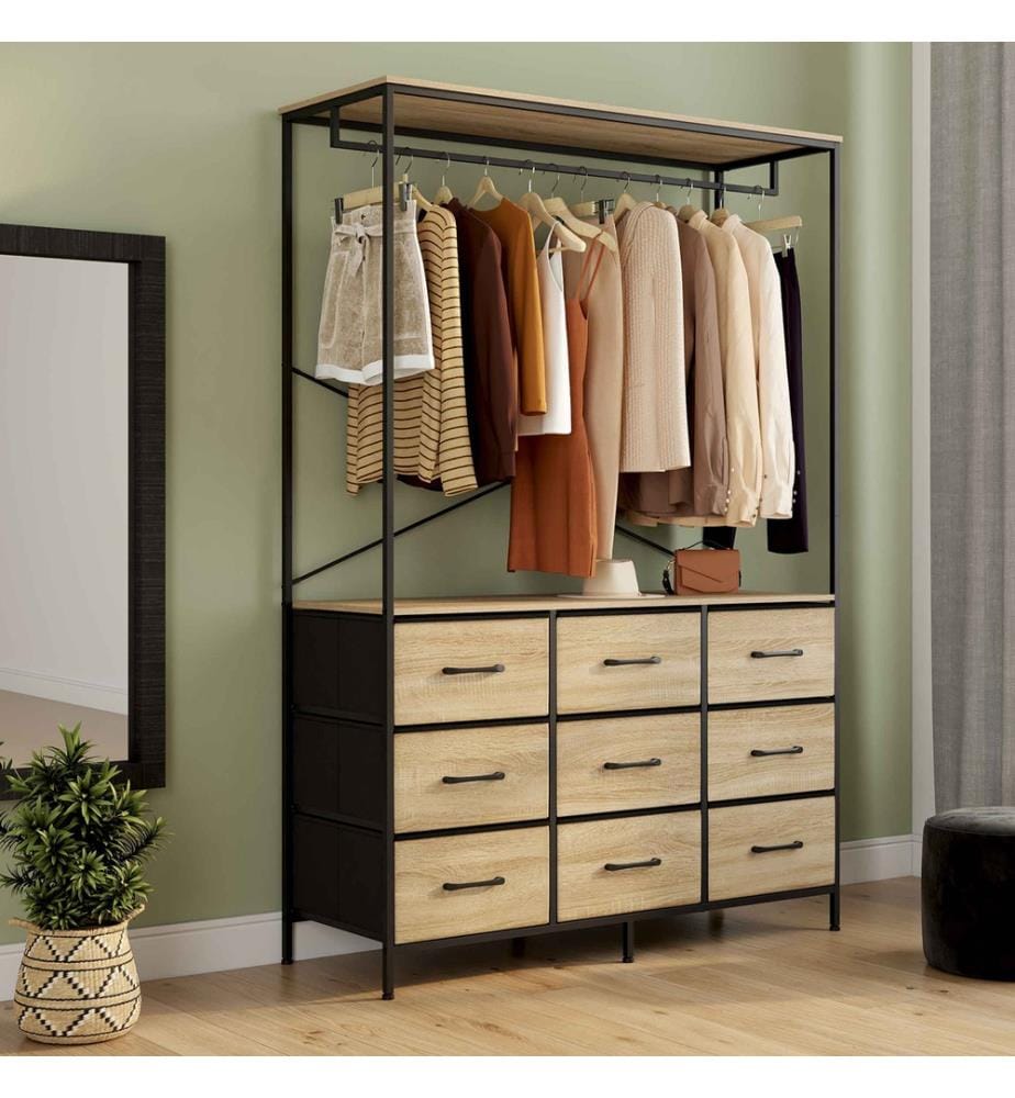 Ankleidezimmer Iris Kleiderschrank und 9 Schubladen Holz und Schwarz