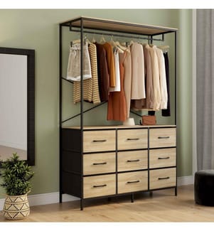 Ankleidezimmer Iris Kleiderschrank und 9 Schubladen Holz und Schwarz