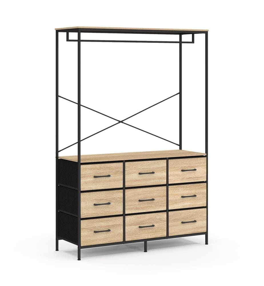 Ankleidezimmer Iris Kleiderschrank und 9 Schubladen Holz und Schwarz