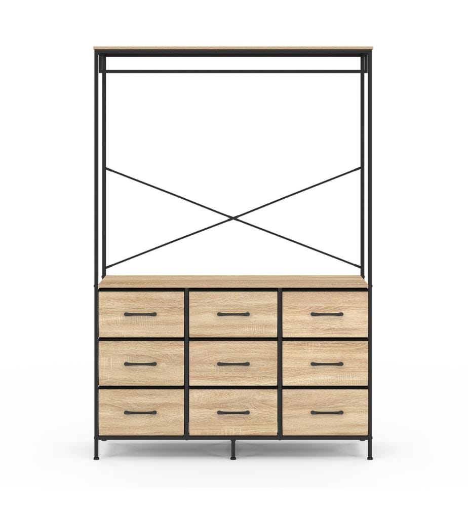 Ankleidezimmer Iris Kleiderschrank und 9 Schubladen Holz und Schwarz