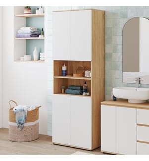 Badezimmerschrank Tom 4 Türen - Braun und Weiss