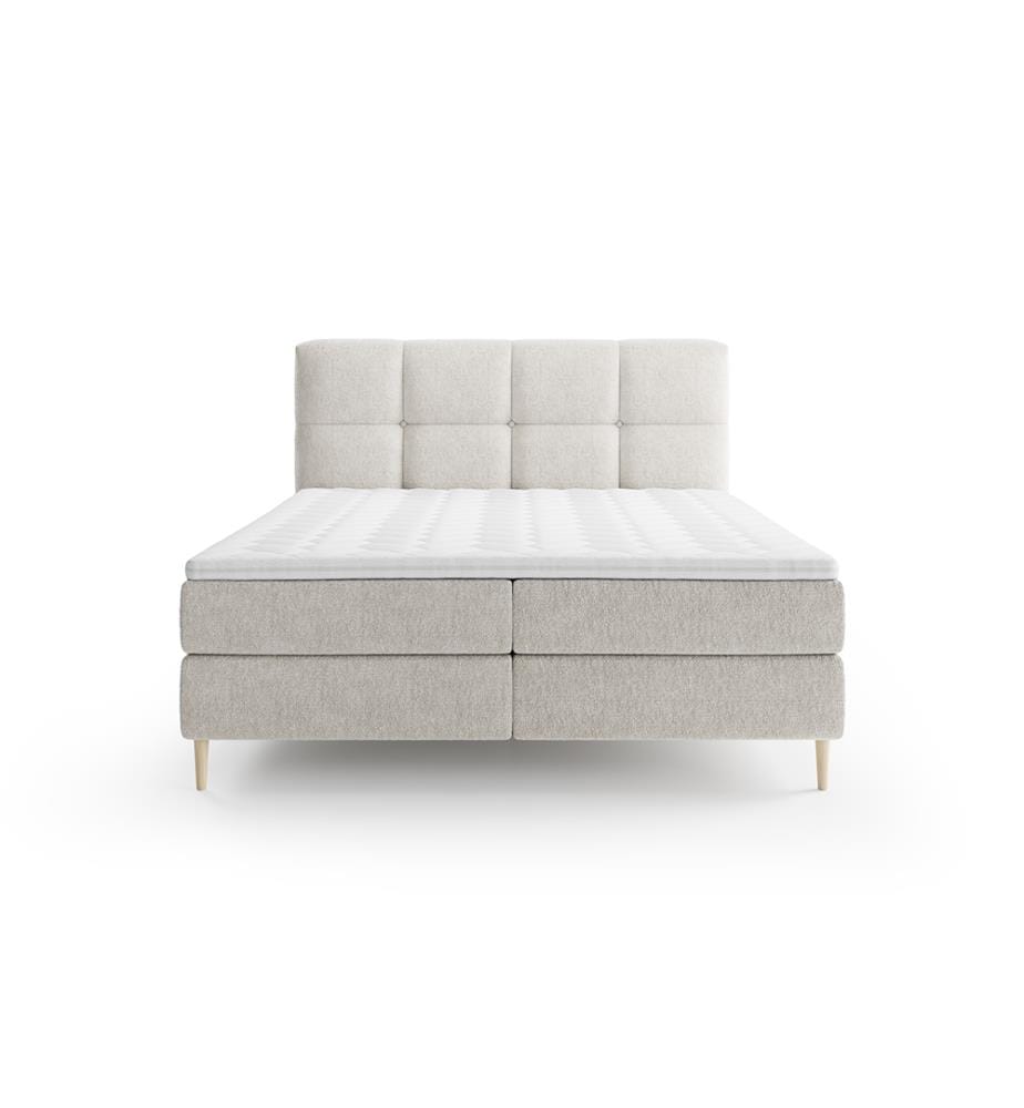 Modern Capiton style headboard, box, mattress and overlay included - beige - size 180x200cm