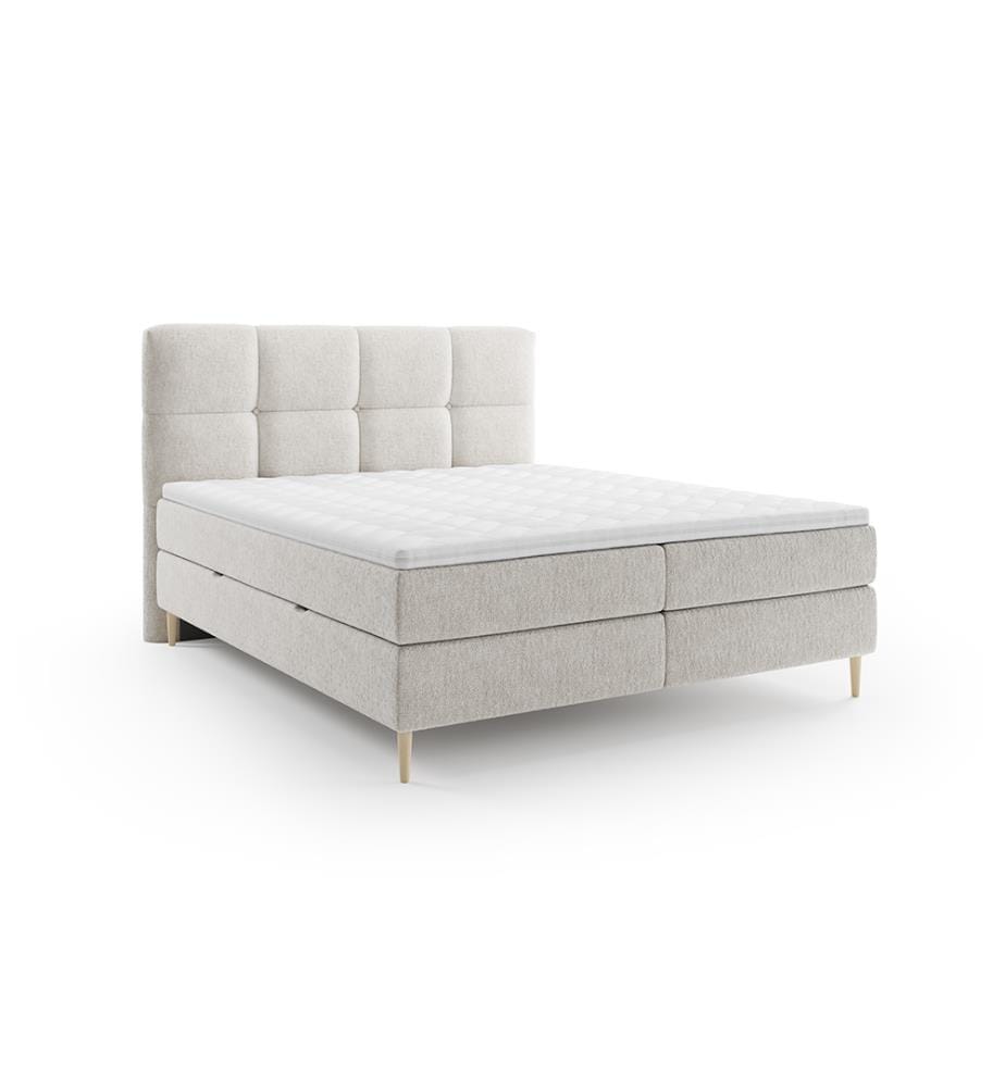 Modern Capiton style headboard, box, mattress and overlay included - beige - size 180x200cm