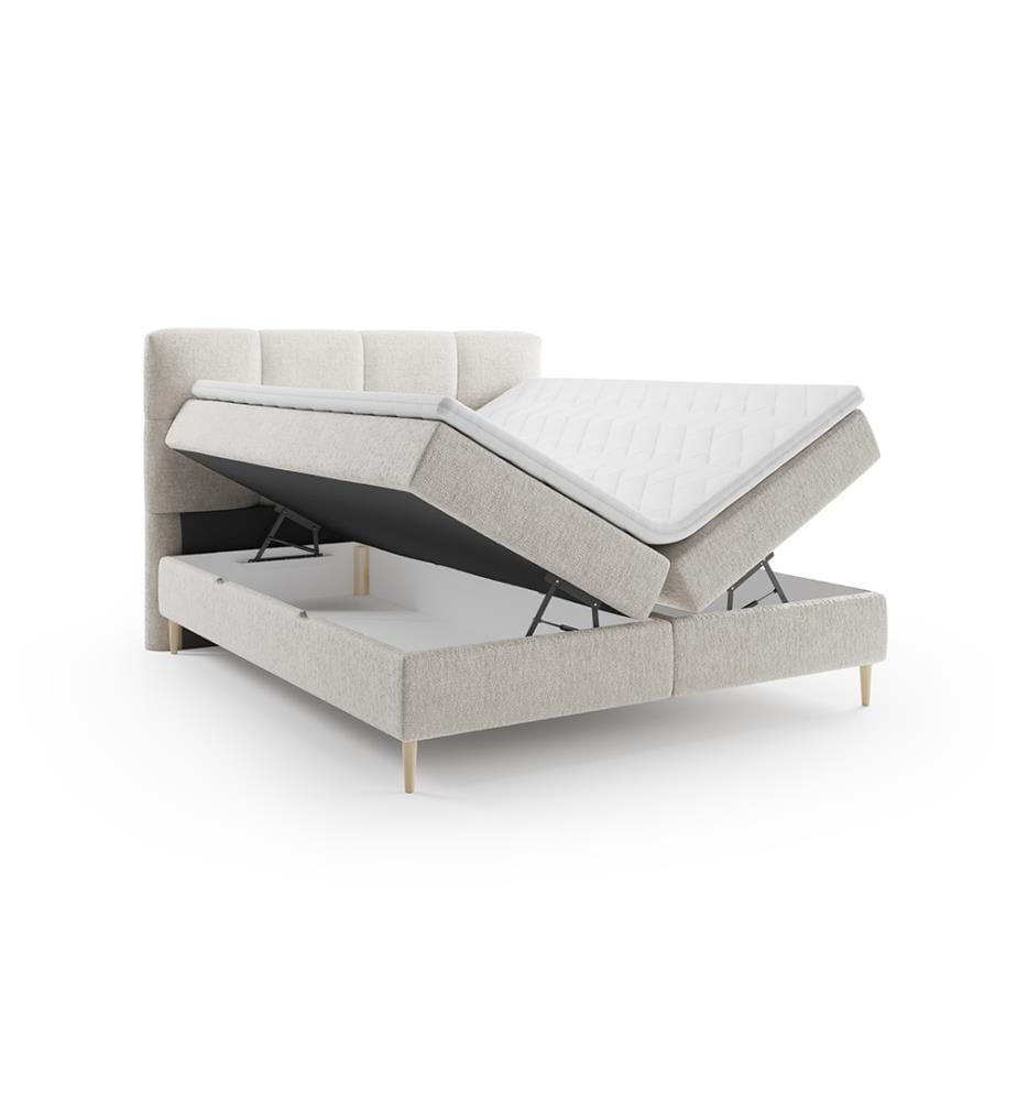 Modern Capiton style headboard, box, mattress and overlay included - beige - size 180x200cm