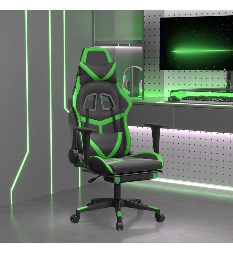 Gaming-Stuhl mit Massage & Fussstütze Schwarz & Grün Kunstleder
