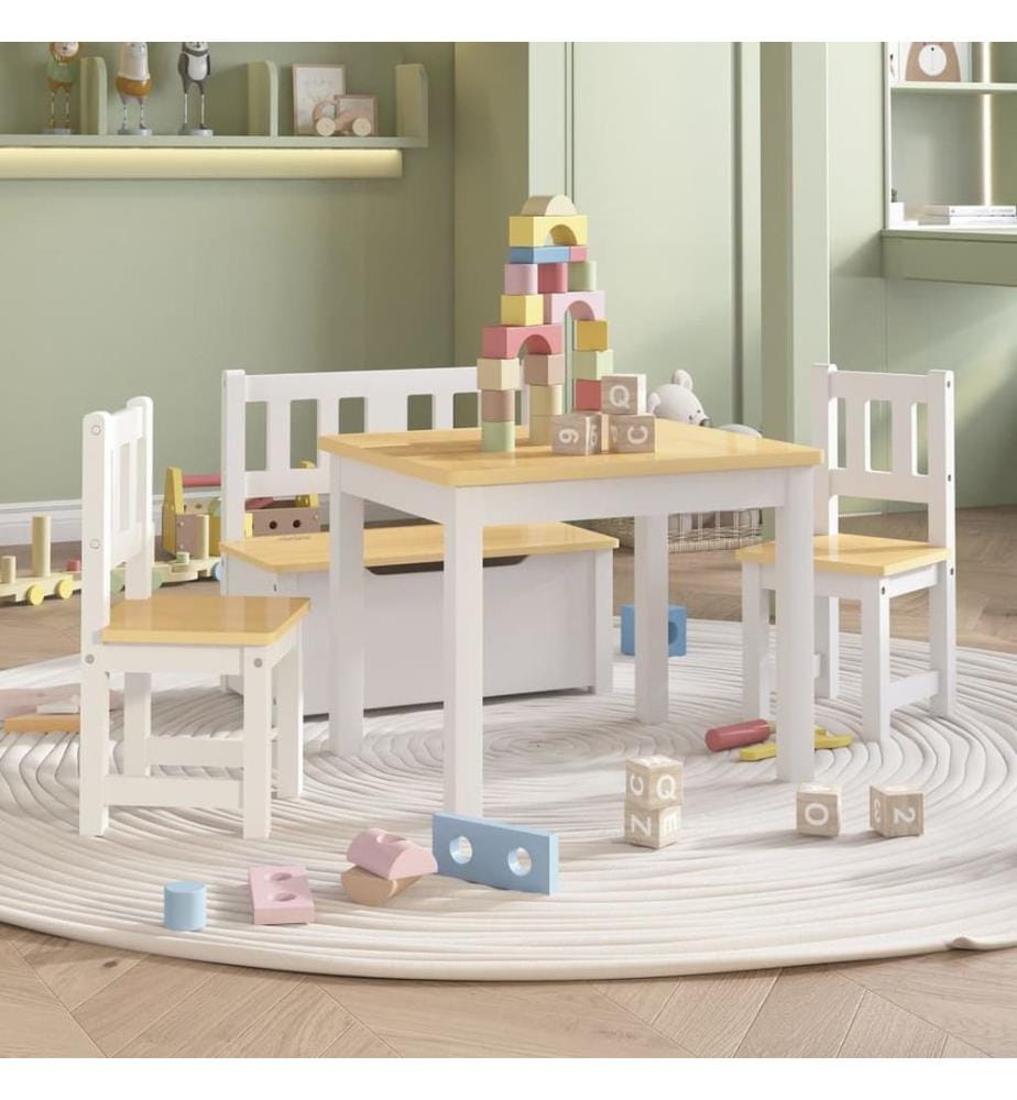 4-tlg. Kinder-Sitzgruppe Weiss und Beige MDF