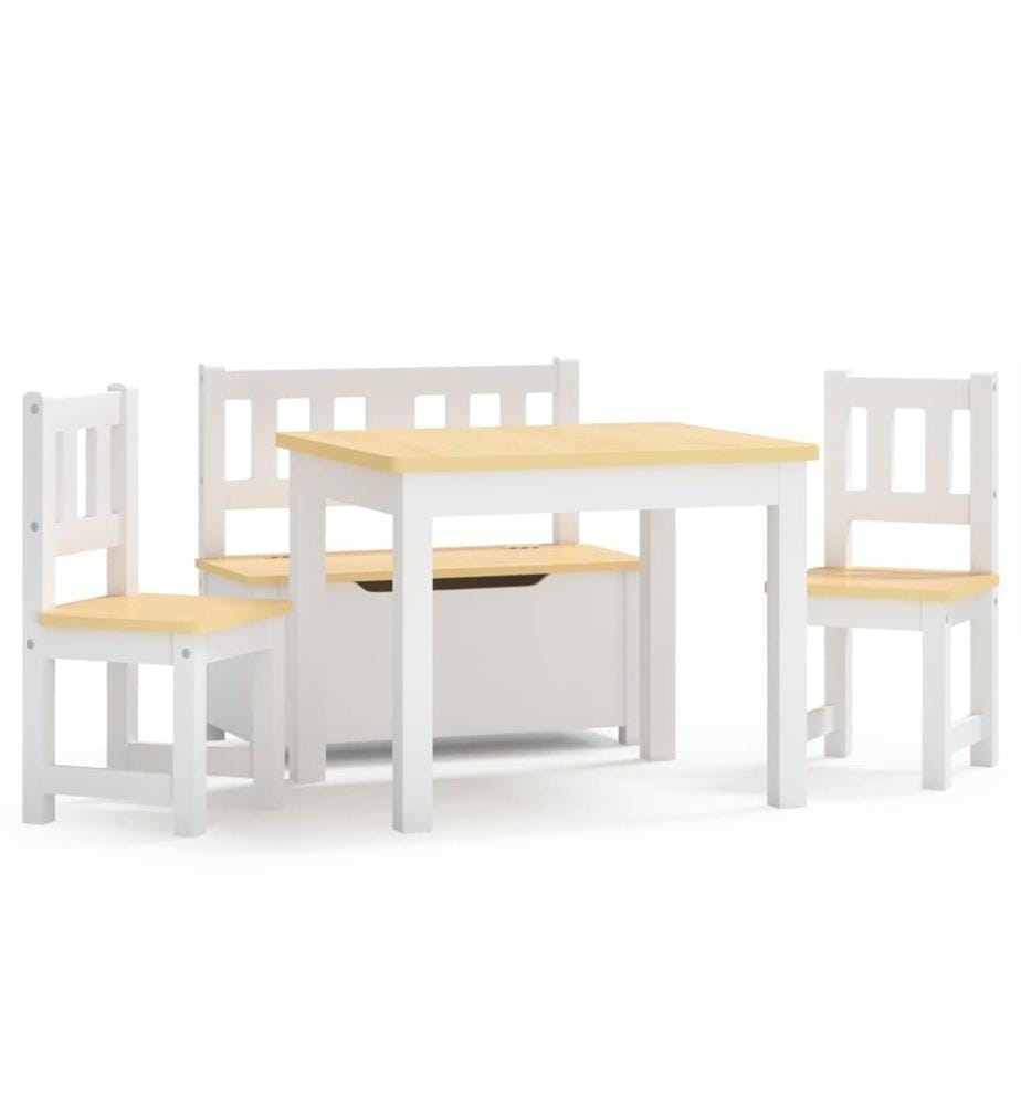 4-tlg. Kinder-Sitzgruppe Weiss und Beige MDF