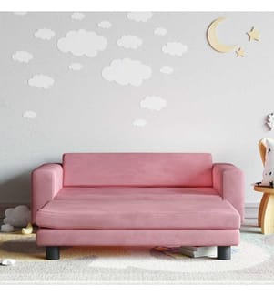 Kindersofa mit Hocker Rosa 100x50x30 cm Samt