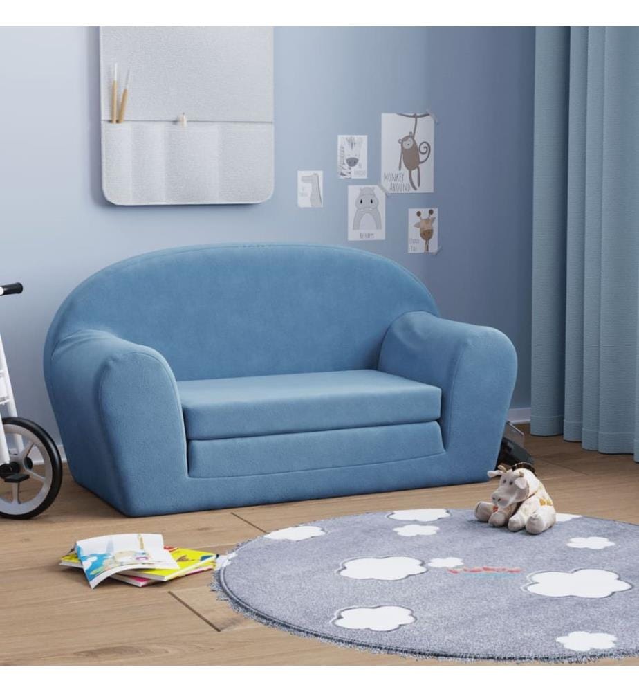 Kinder-Schlafsofa 2-Sitzer Blau Weicher Plüsch