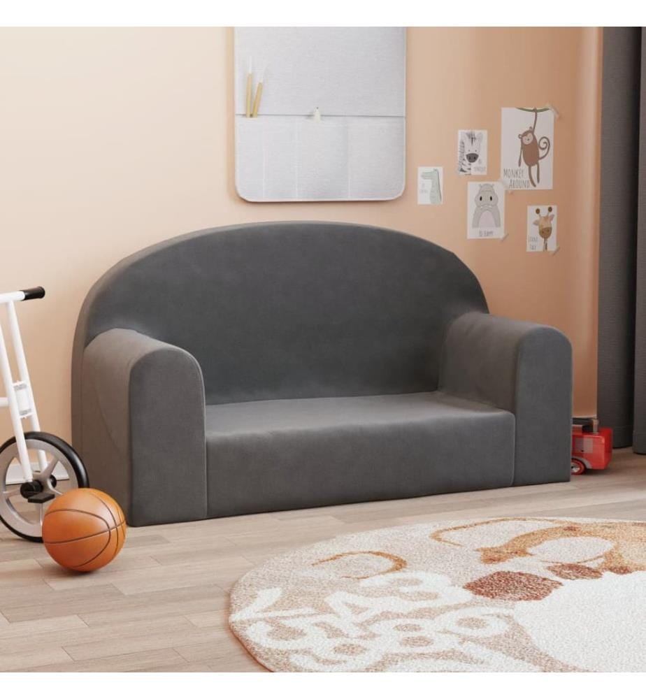 Kindersofa 2-Sitzer Anthrazit Weich Plüsch