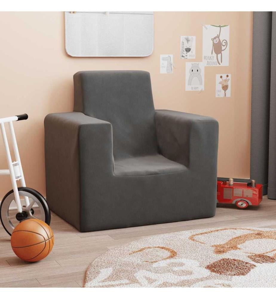 Kindersofa Anthrazit Weich Plüsch