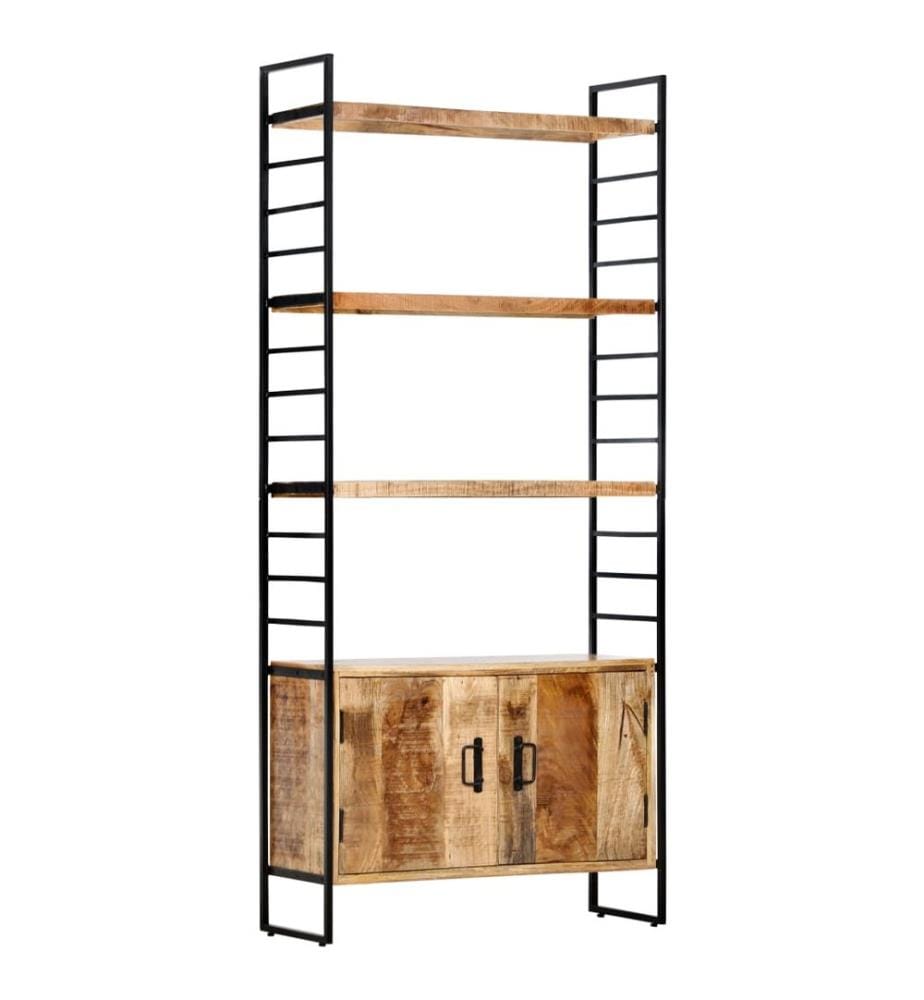 Bücherregal 4 Ebenen 80x30x180 cm Raues Mangoholz