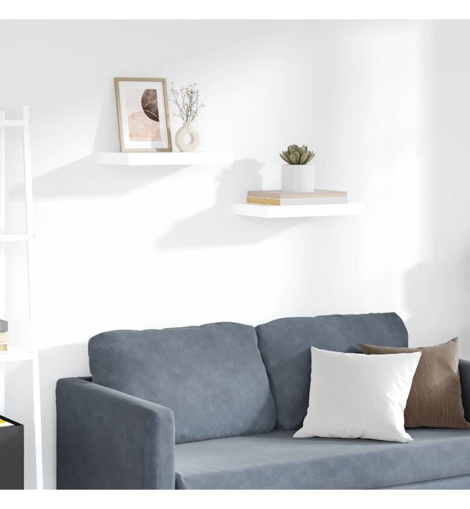 Schweberegale 2 Stk. Hochglanz-Weiss 40x23x3,8 cm MDF