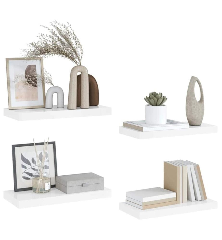 Schweberegale 4 Stk. Hochglanz-Weiss 50x23x3,8 cm MDF