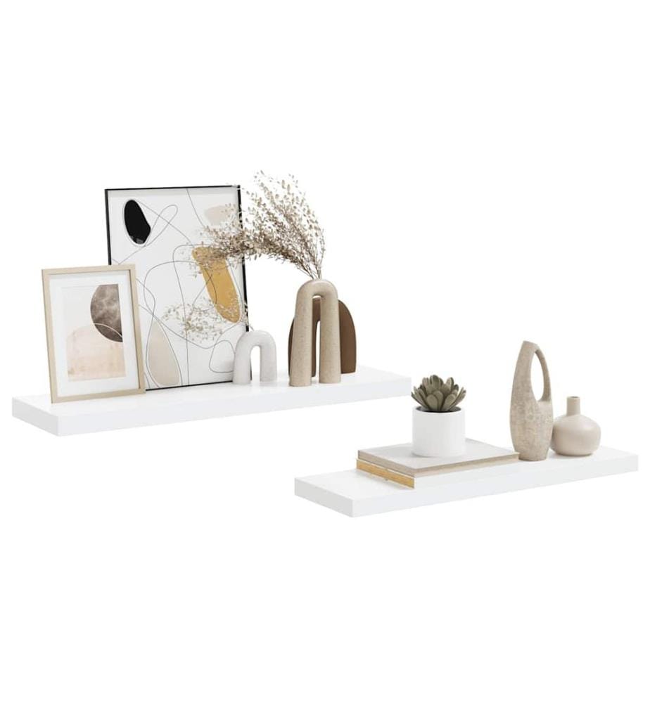 Schweberegale 2 Stk. Hochglanz-Weiss 80x23,5x3,8 cm MDF