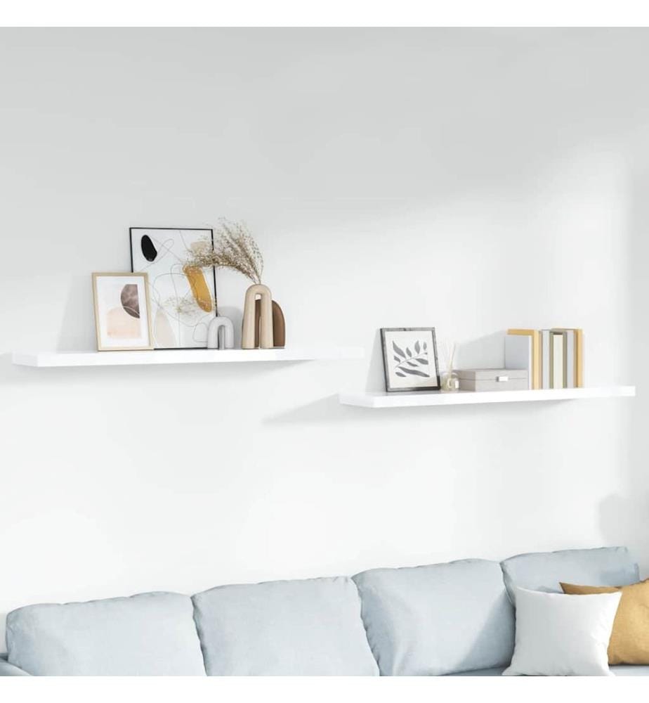 Schweberegale 2 Stk. Hochglanz-Weiss 120x23,5x3,8 cm MDF
