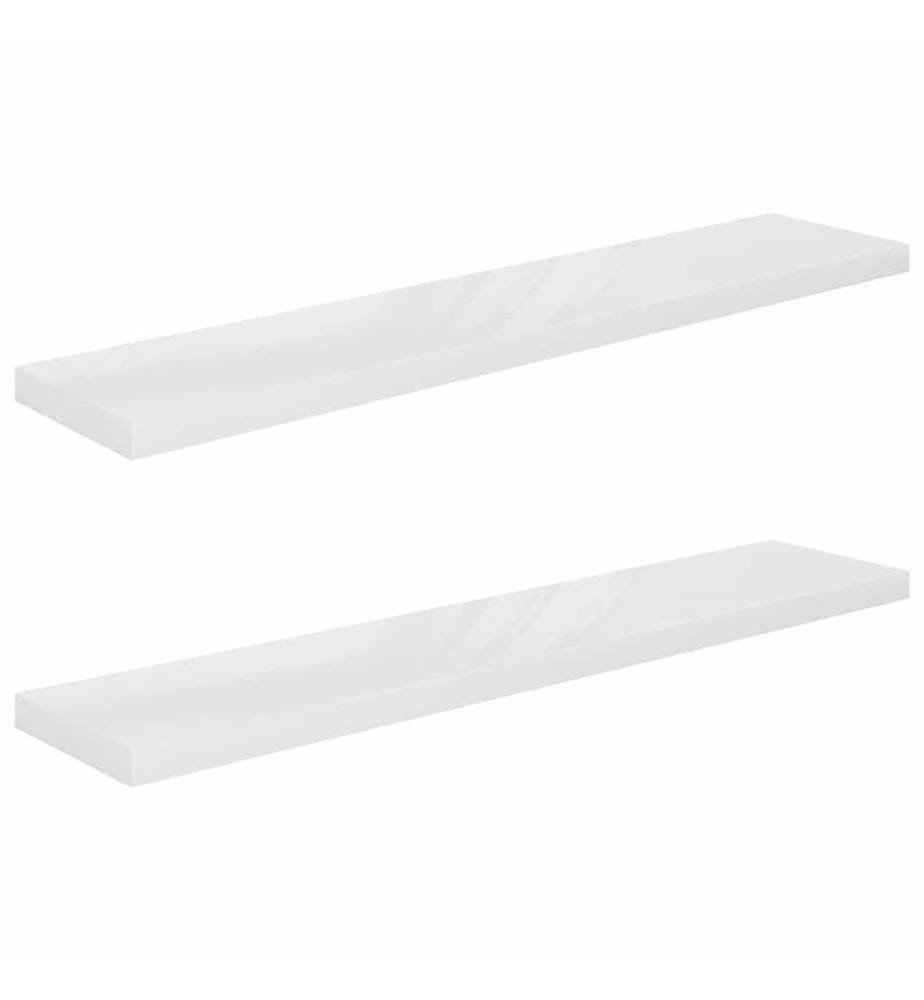 Schweberegale 2 Stk. Hochglanz-Weiss 120x23,5x3,8 cm MDF
