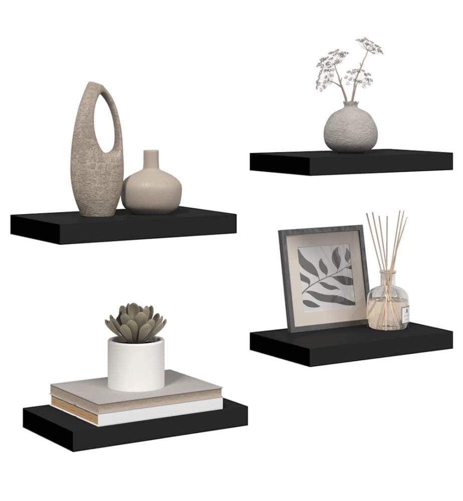 Schweberegale 4 Stk. Schwarz 40x23x3,8 cm MDF