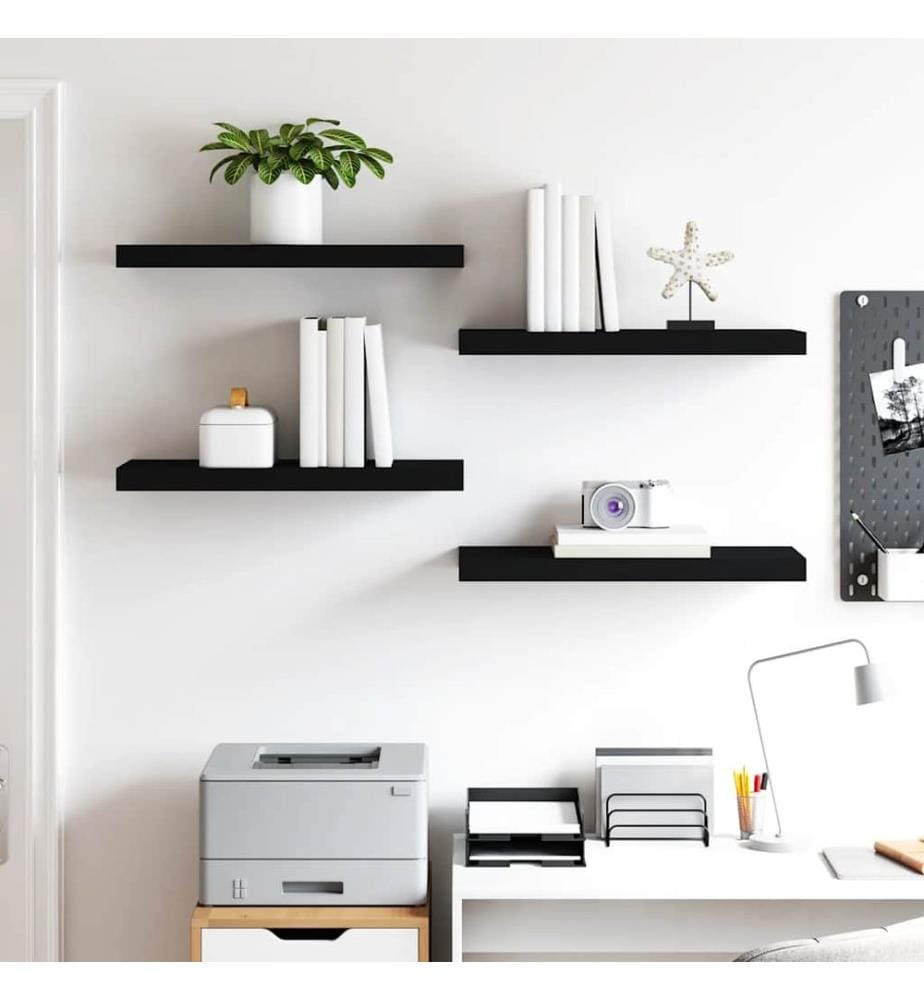 Schweberegale 4 Stk. Schwarz 60x23,5x3,8cm MDF