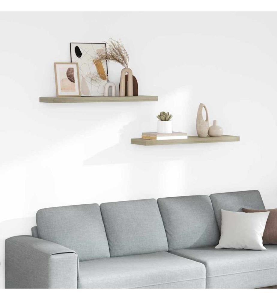 Schweberegale 2 Stk. Eichen-Optik 90x23,5x3,8 cm MDF