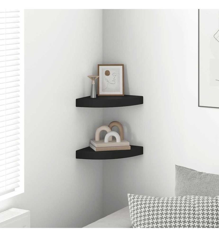 Eck-Schweberegale 2 Stk. Schwarz 25x25x3,8 cm MDF