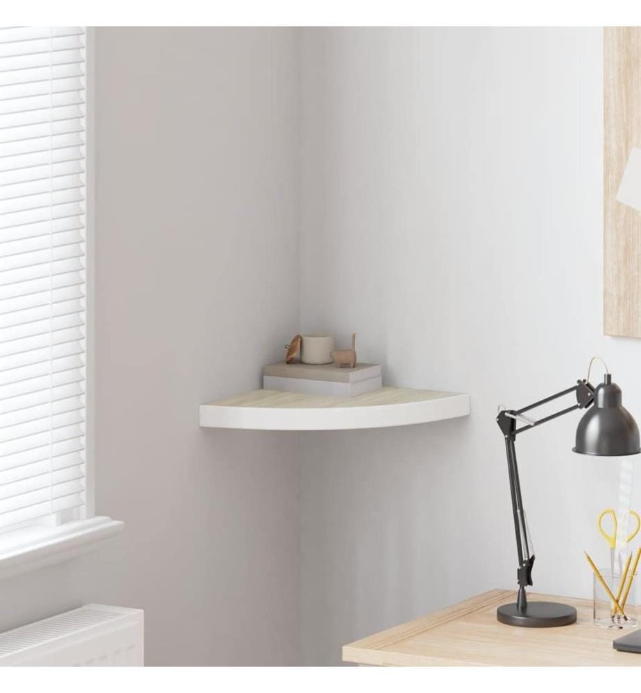 Eck-Schweberegal Eichen-Optik und Weiss 35x35x3,8 cm MDF