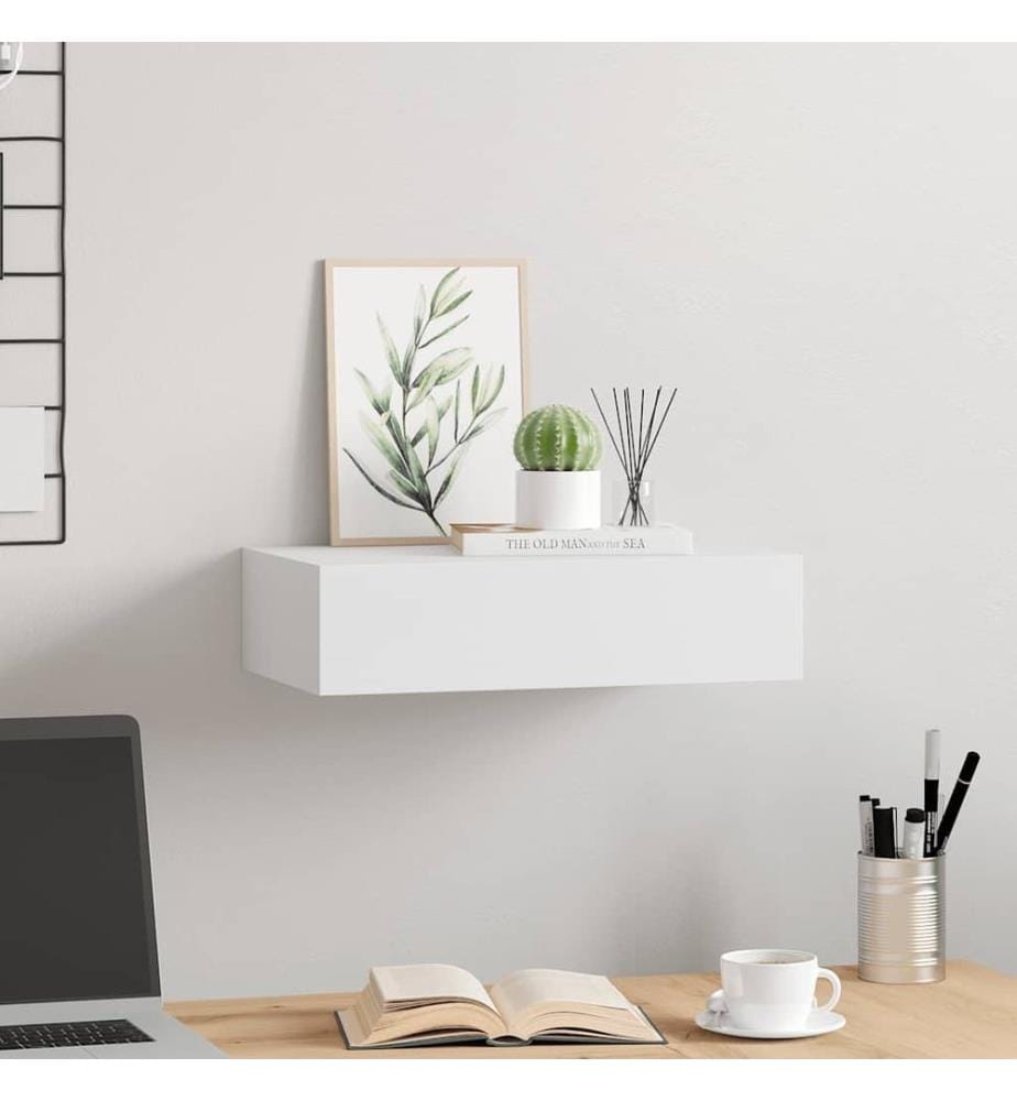 Wandregal mit Schublade Weiss 40x23,5x10 cm MDF
