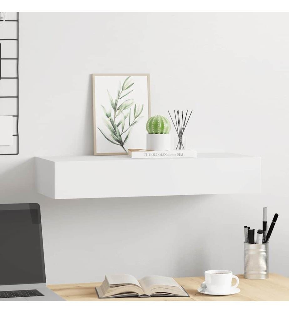 Wandregal mit Schublade Weiss 60x23,5x10 cm MDF
